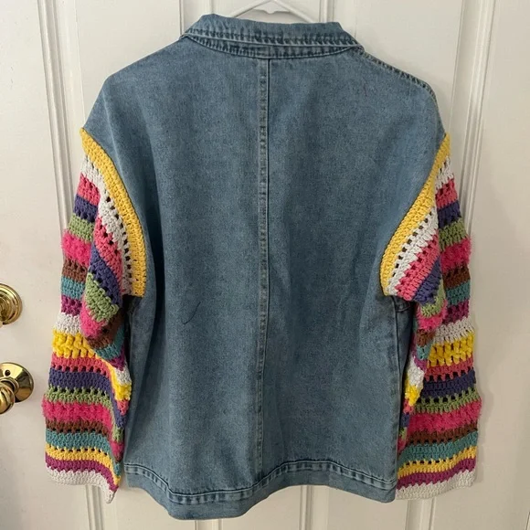 NWT Regina Denim Jacket with Crochet Sleeves